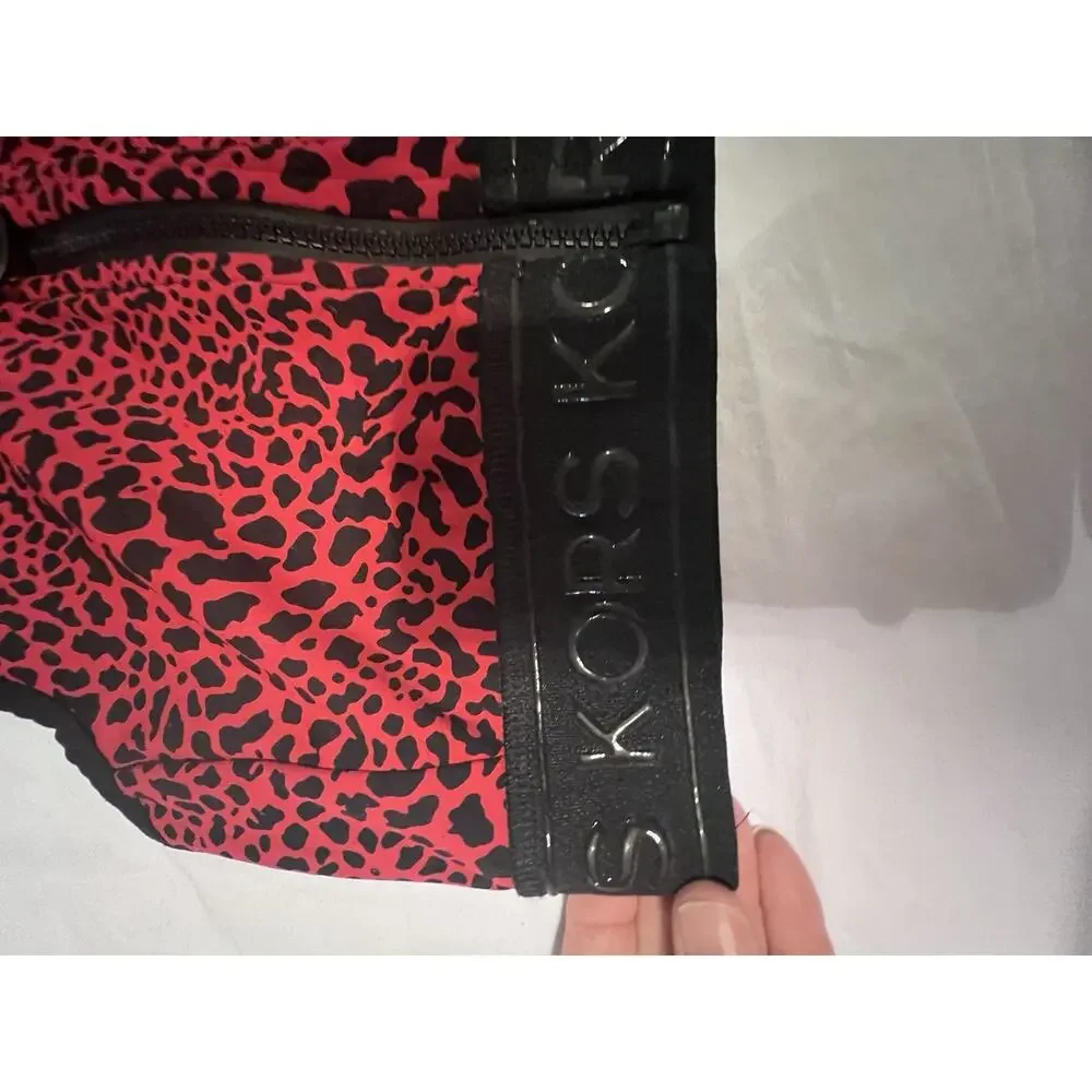Michael Michael Kors Zip Front Racerback Animal Print Sports Bra Red Black M